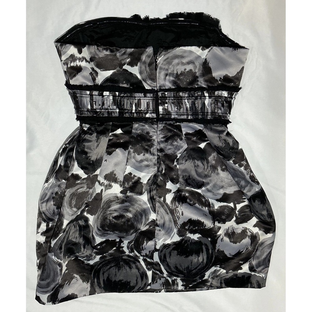 BCBG Maxazaria Designer Dress Womens 4 Black Strapless Rosette Pattern Strapless - Picture 2 of 7